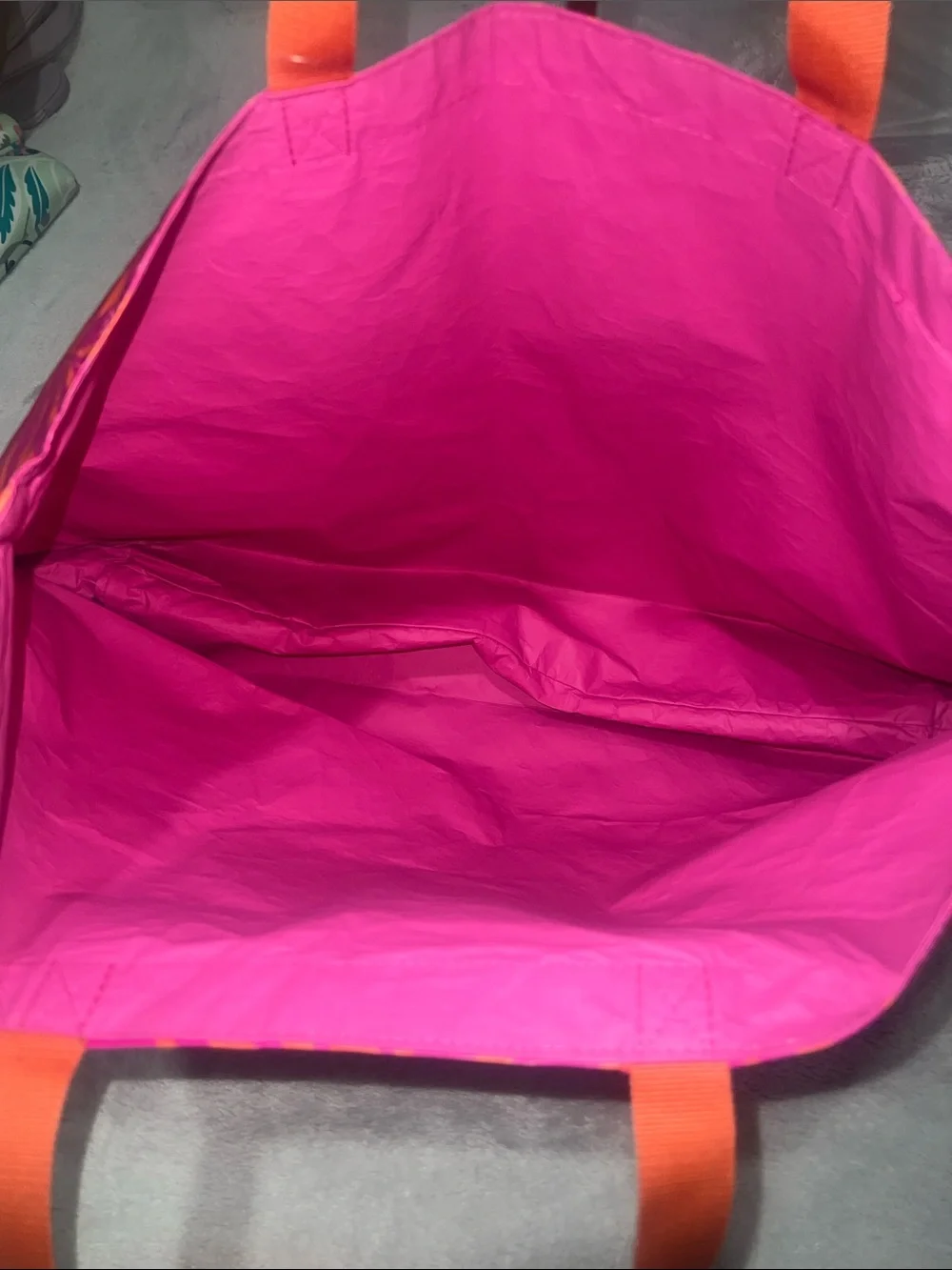 Open Story Water Resistant Reversible Tote Bag in the Pink/Coral Palm Leaves